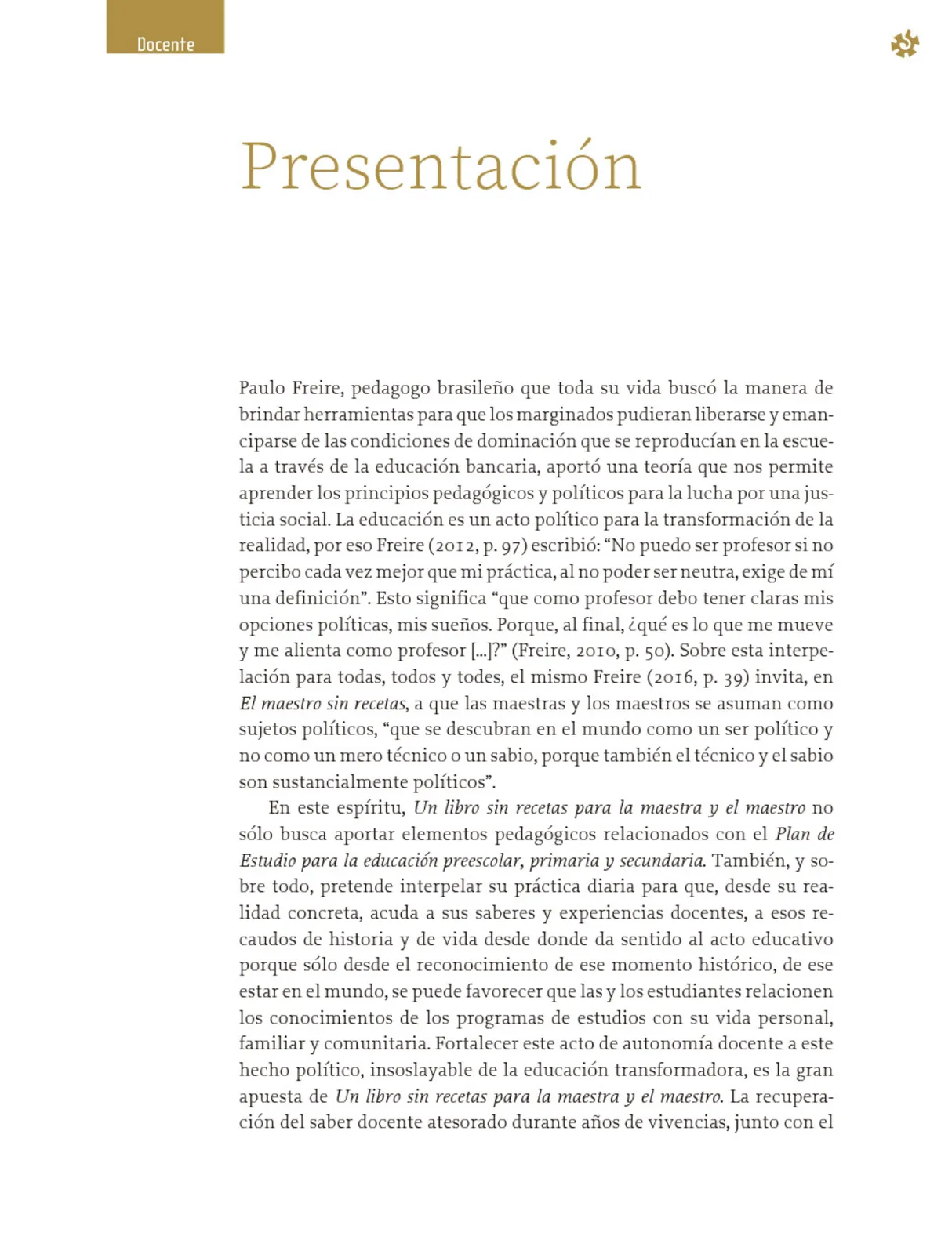 Página 4 de Un libro sin recetas, para la maestra y el maestro. Fase 4  Libro de Educación Primaria Grado 3°, 4°  Ciclo Escolar 2025 - 2026