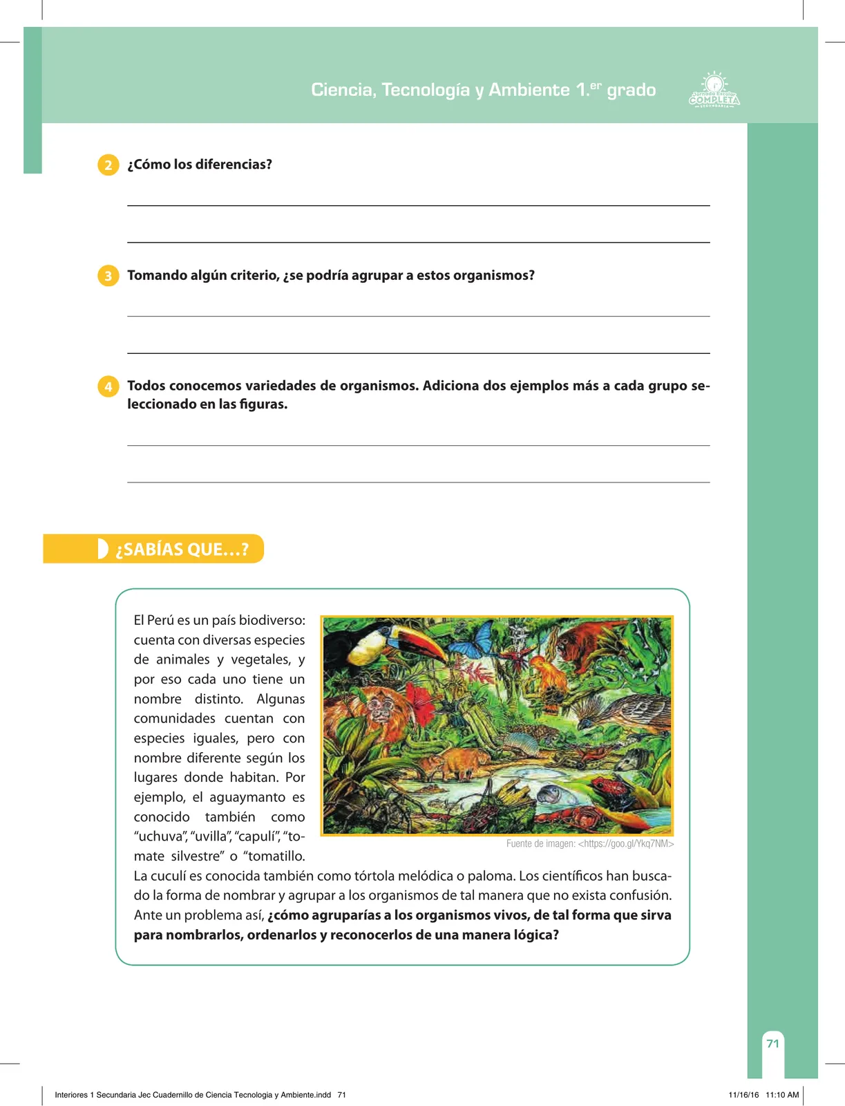 Miniatura página 71 de Ciencia, Tecnología y Ambiente 1. Cuaderno de reforzamiento pedagógico - JEC · 2016