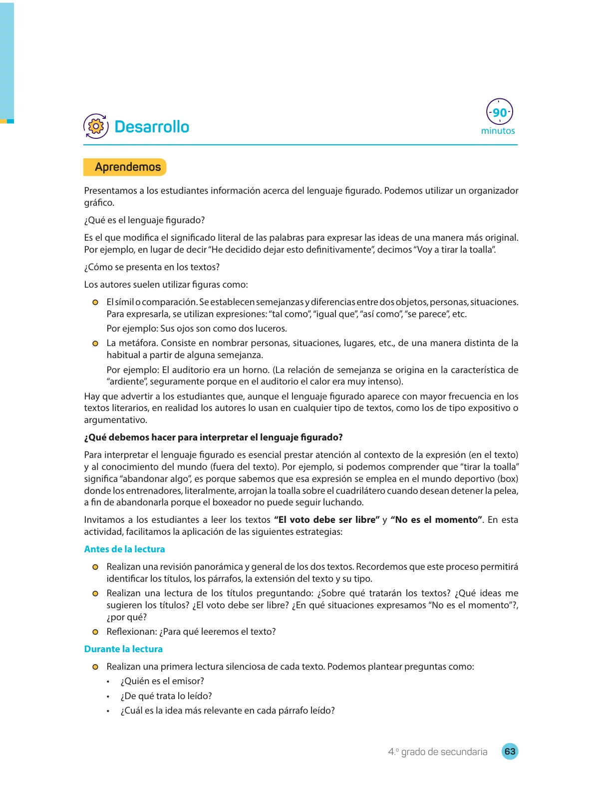 Página 65 de Comprensión lectora 4 : manual para el docente de cuarto grado de Secundaria · 2017