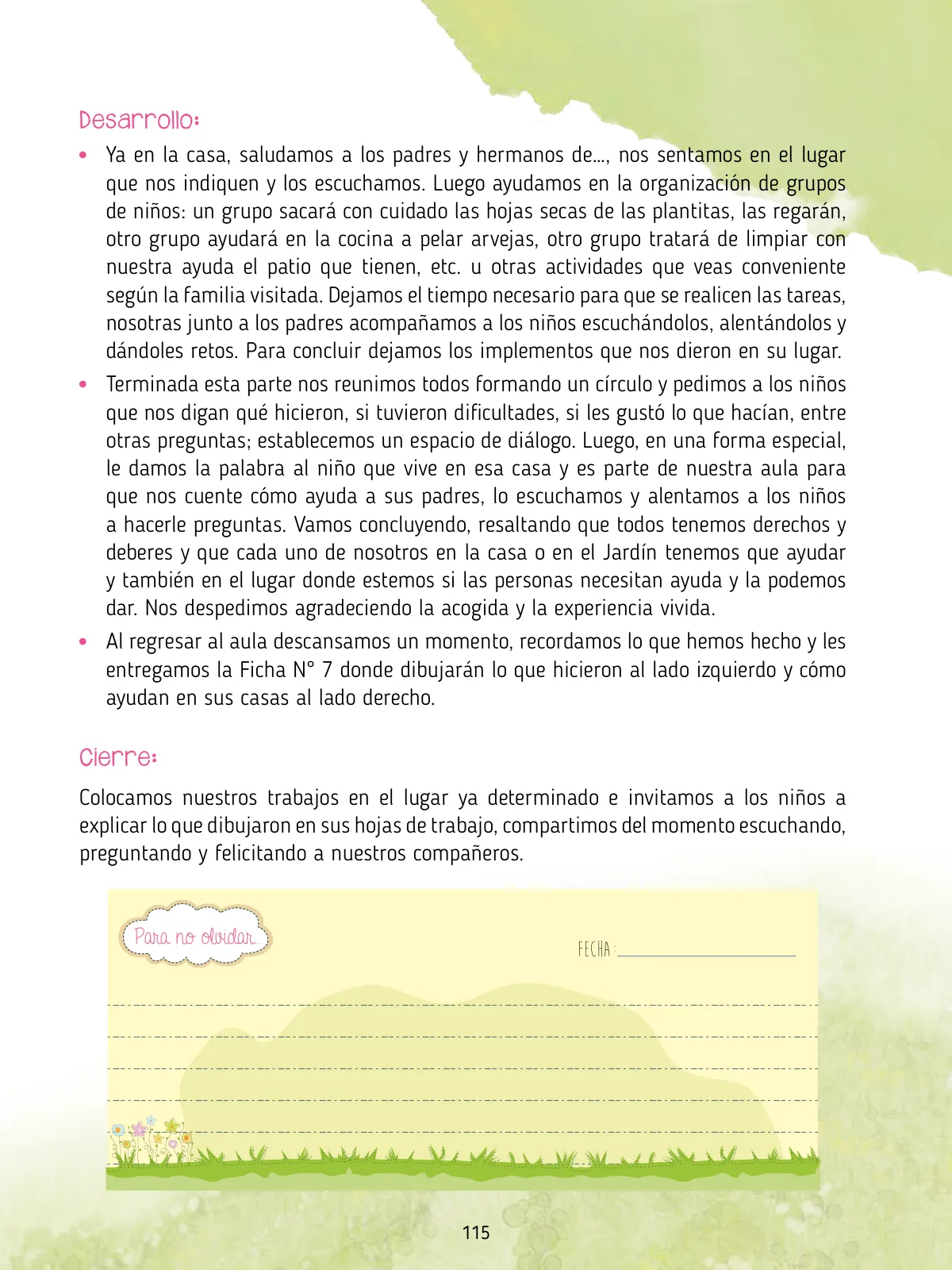 Miniatura página 117 de Agenda pedagógica 2017-2018 para docentes de II Ciclo de Instituciones de nivel de Educación Inicial · 2017