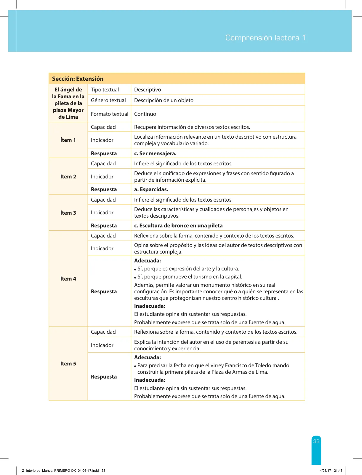 Miniatura página 35 de Comprensión lectora 1 : manual para el docente de primer grado de Secundaria · 2017