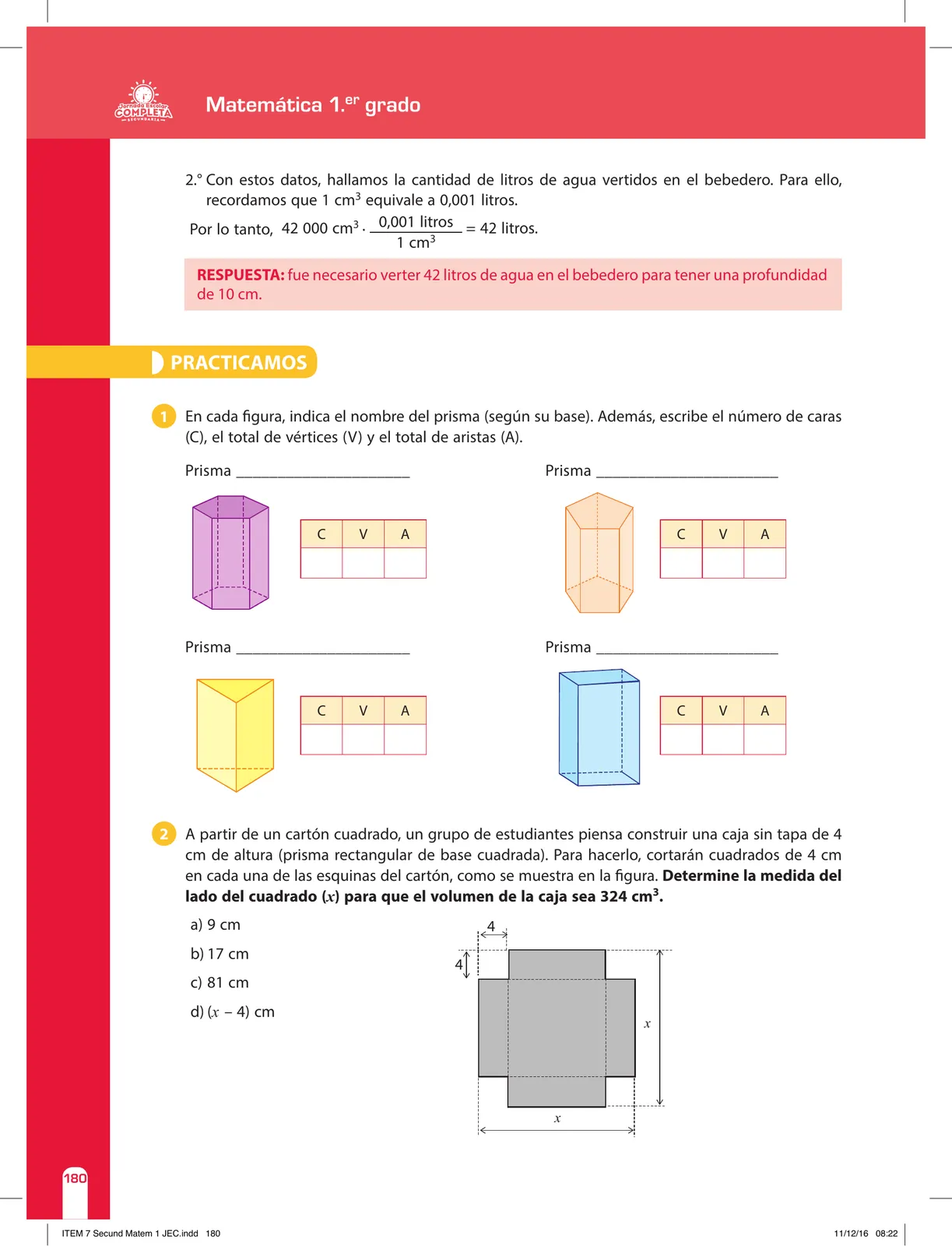 Página 180 de Matemática 1 : cuaderno de reforzamiento pedagógico - JEC · 2016