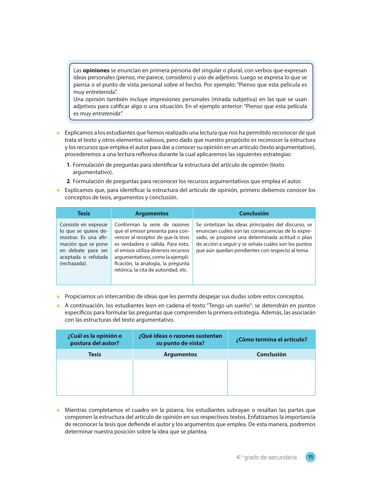Página 13 de Comprensión lectora : manual para el docente de cuarto grado de Secundaria 2018 · 2018
