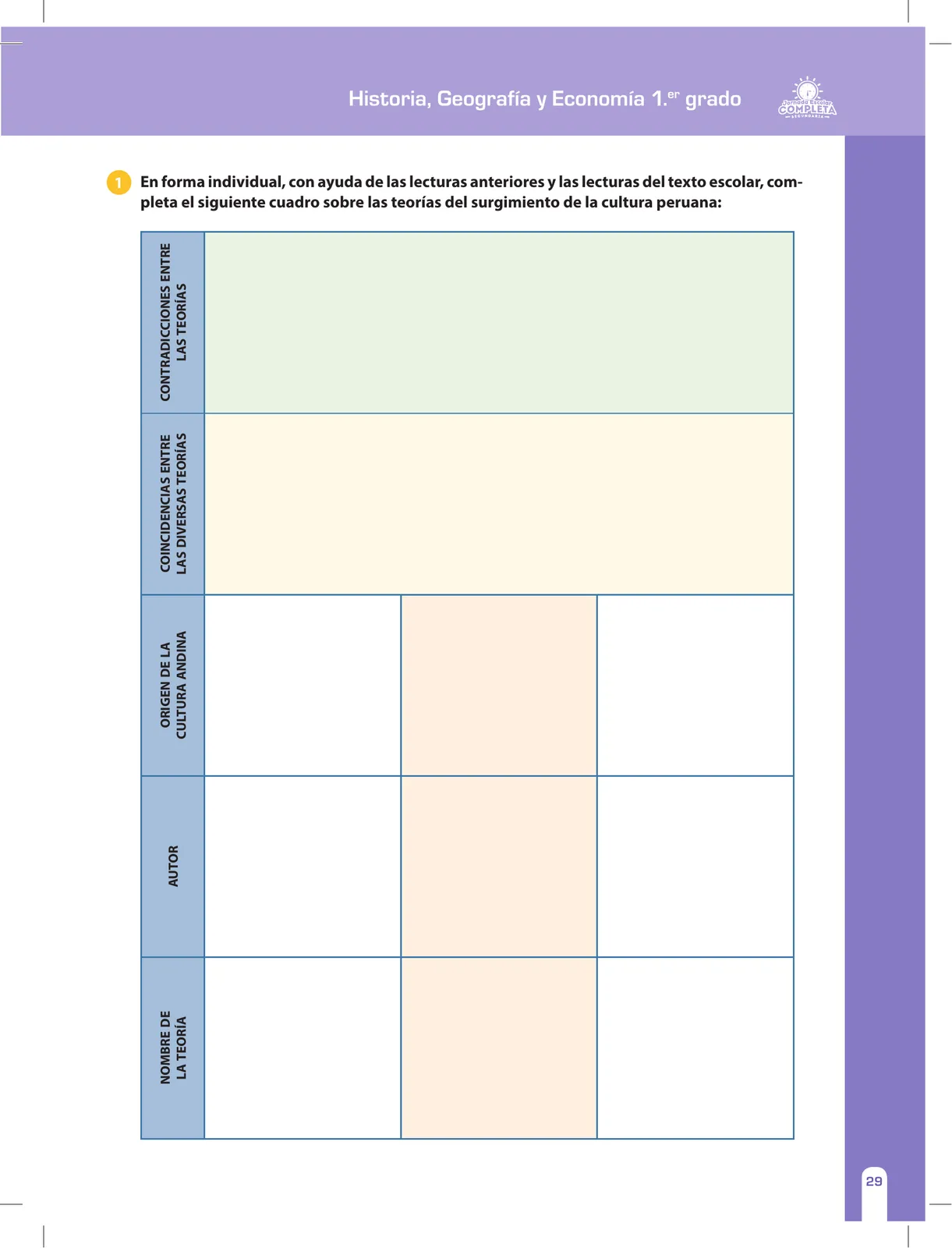 Página 29 de Historia, Geografía y Economía 1 : cuaderno de reforzamiento pedagógico - JEC · 2016