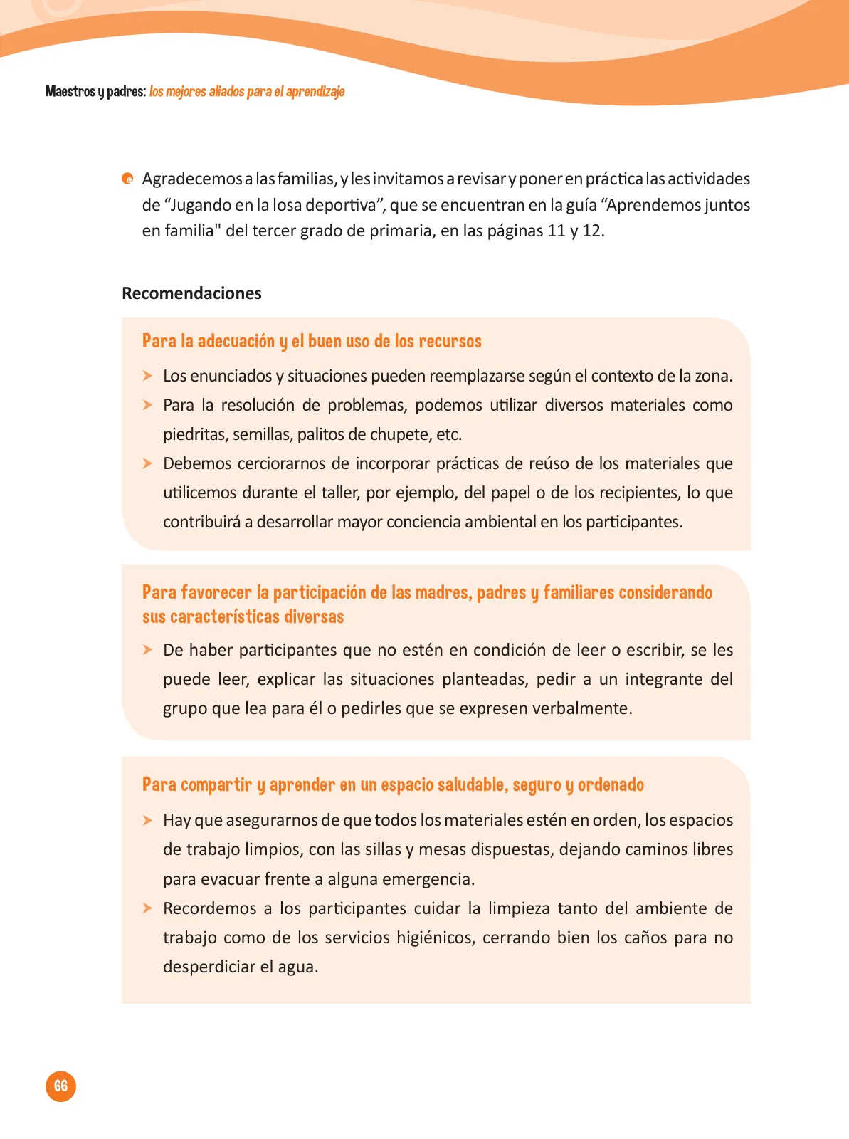 Página 68 de Guía para el trabajo docente con las familias del ciclo IV de Primaria · 2016