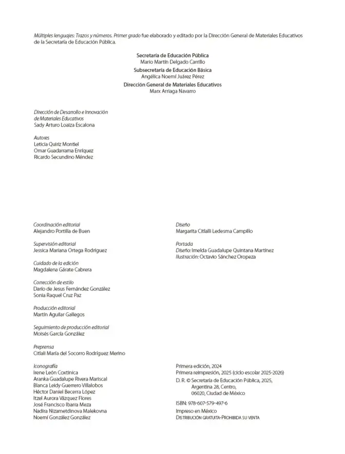 Página 3 de Múltiples lenguajes. Trazos y números. Libro de Educación Primaria Grado 1° Ciclo Escolar 2025 - 2026