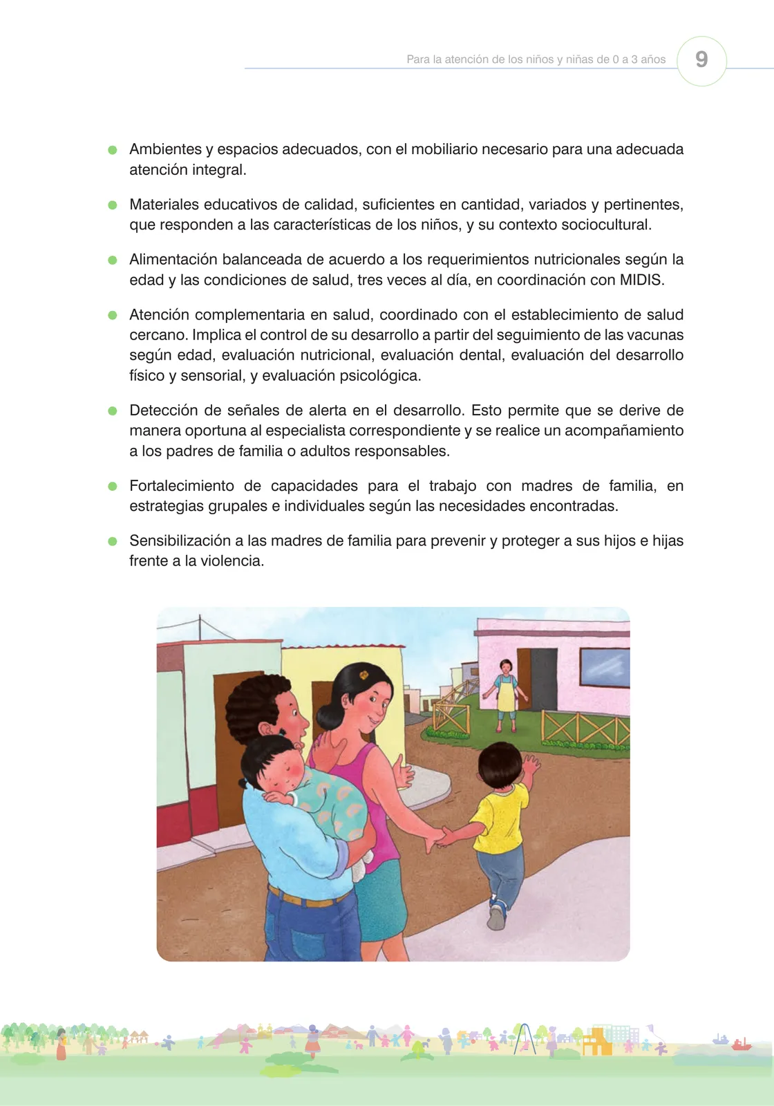 Página 11 de Orientaciones para el funcionamiento de las cunas y cunas jardín que brindan el servicio de educación y cuidado diurno con atención integral para niñas y niños de 12 a 36 meses : guía del servicio y protocolos · 2024