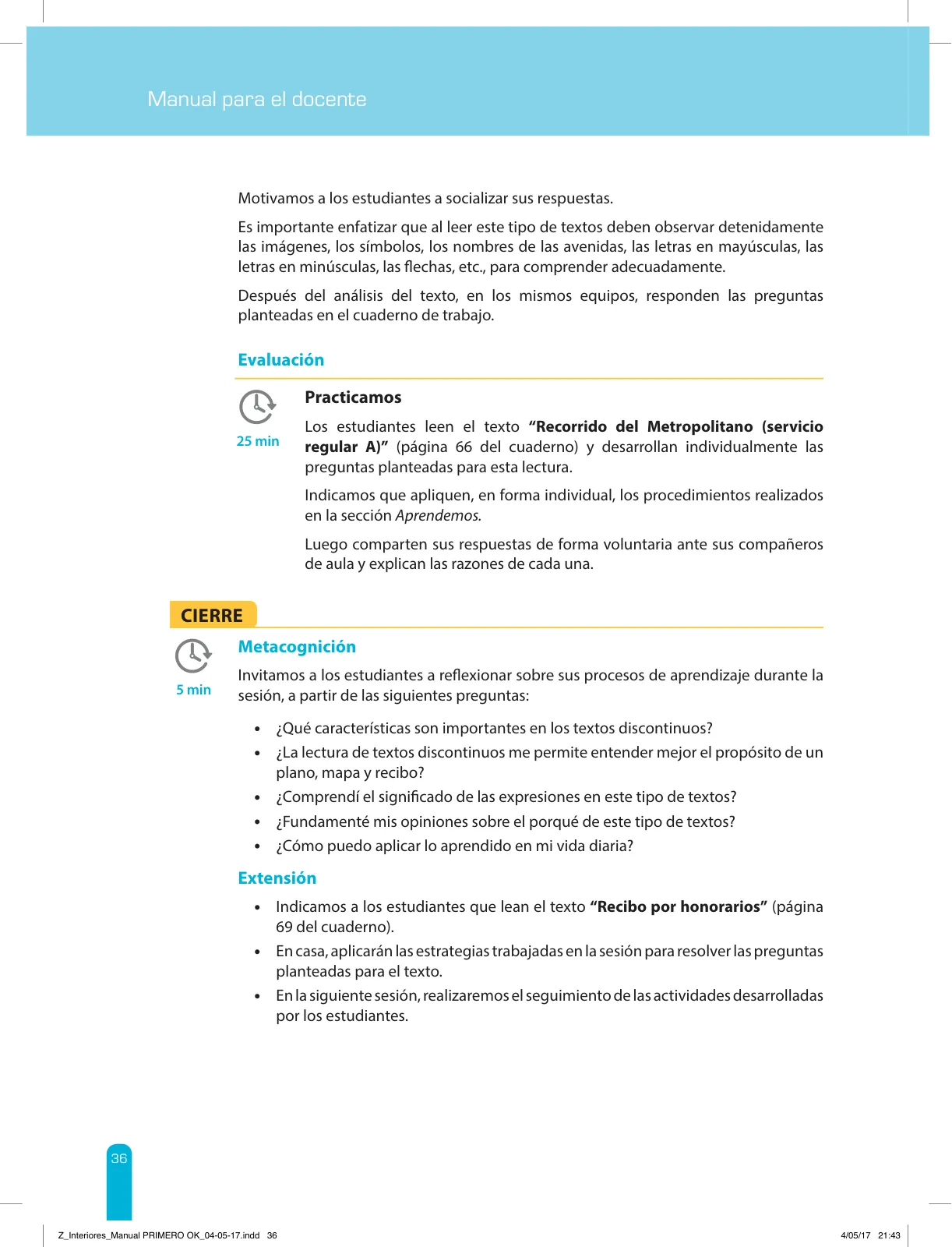 Página 38 de Comprensión lectora 1 : manual para el docente de primer grado de Secundaria · 2017
