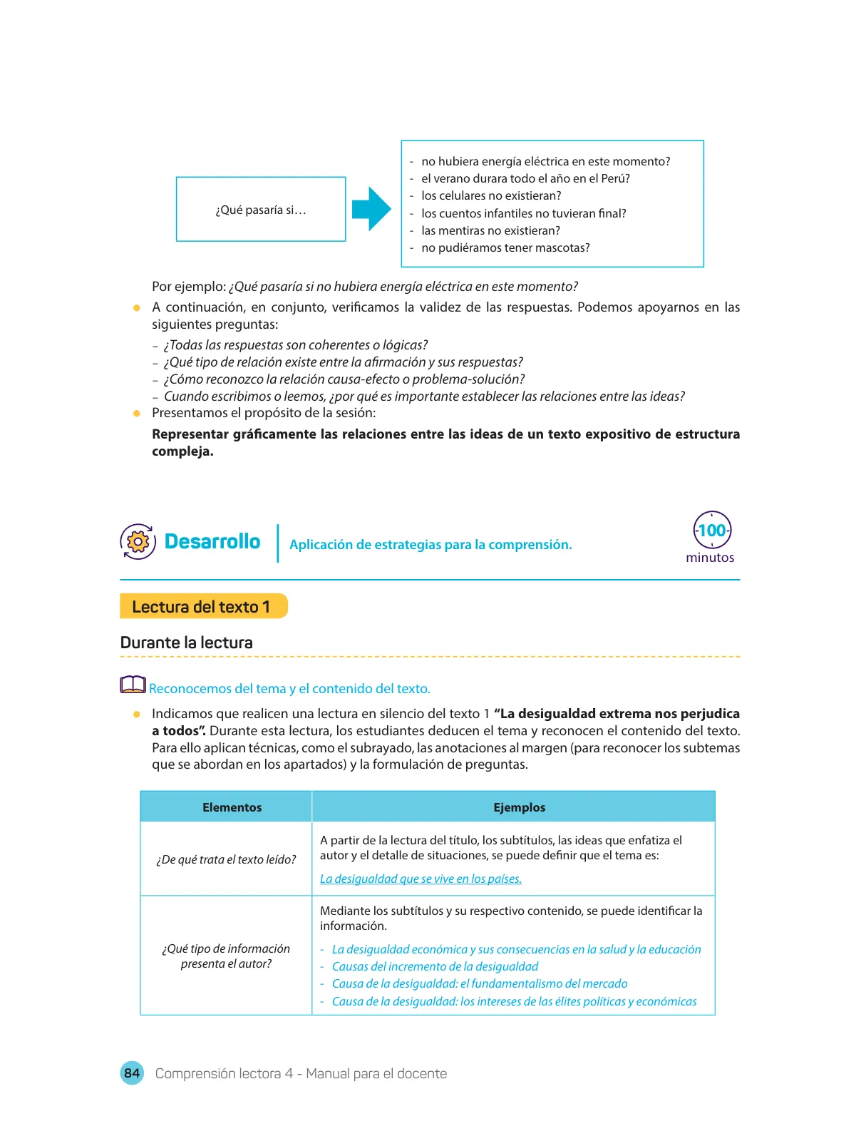 Página 86 de Comprensión lectora : manual para el docente de cuarto grado de Secundaria 2018 · 2018