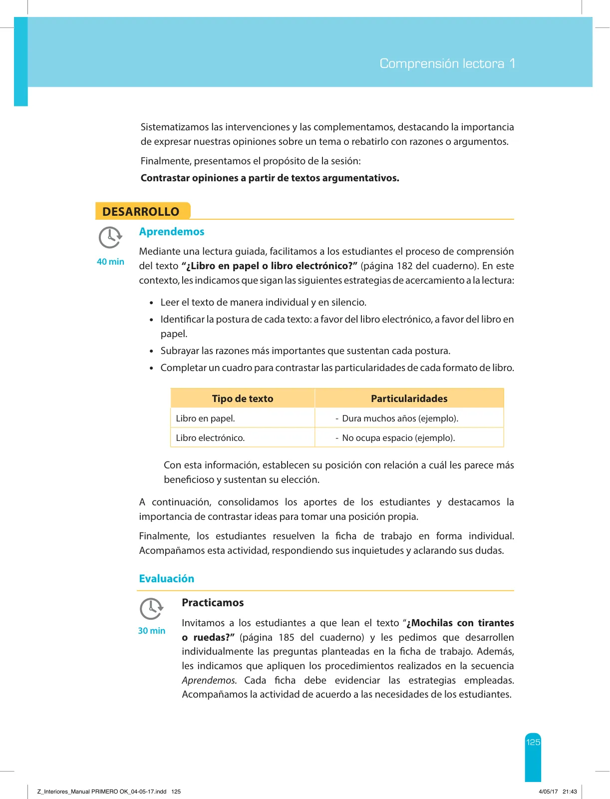 Miniatura página 127 de Comprensión lectora 1 : manual para el docente de primer grado de Secundaria · 2017