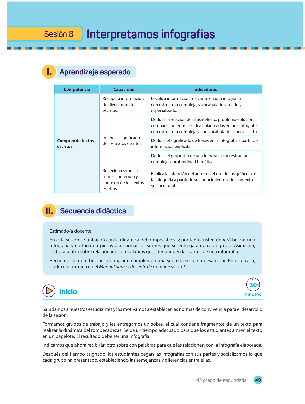 Página 51 de Comprensión lectora 4 : manual para el docente de cuarto grado de Secundaria · 2017