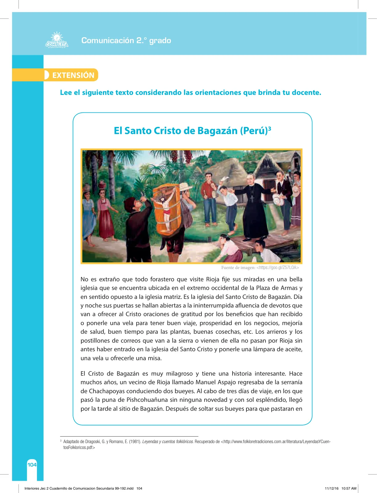Página 104 de Comunicación Secundaria 2. Cuaderno de reforzamiento pedagógico - JEC · 2016
