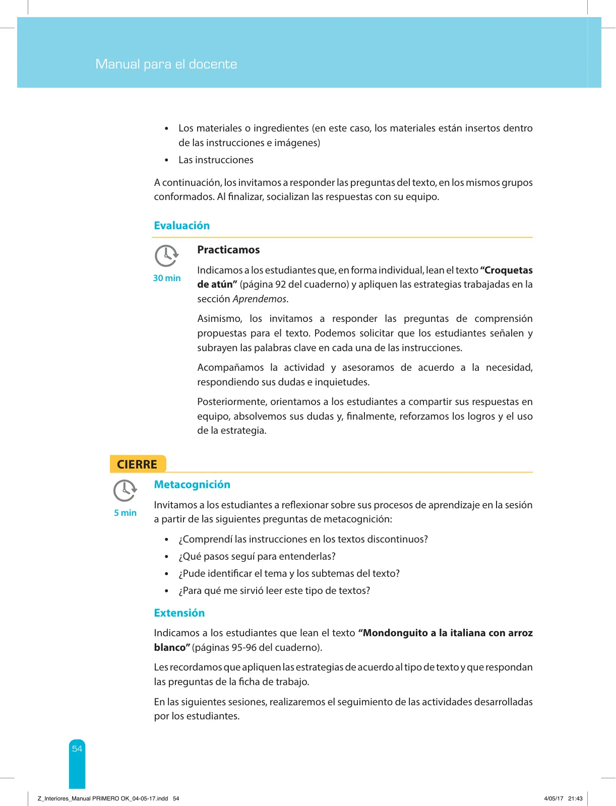 Página 56 de Comprensión lectora 1 : manual para el docente de primer grado de Secundaria · 2017