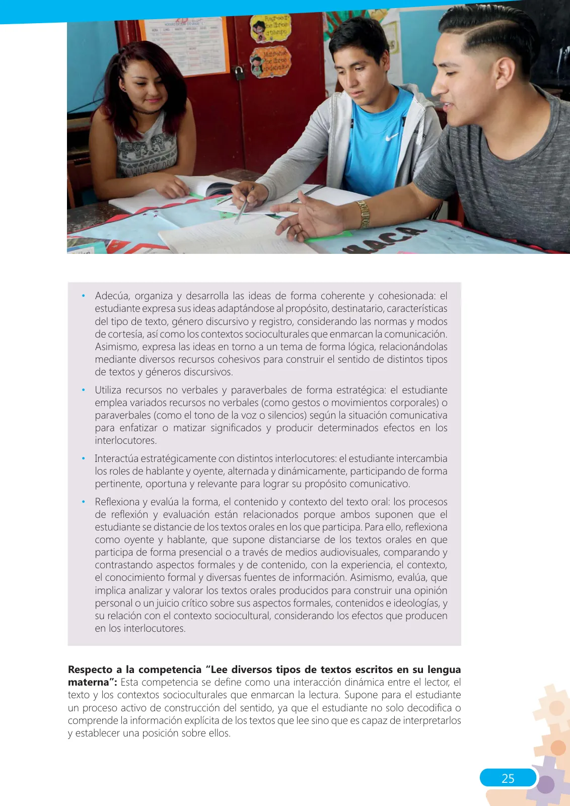 Página 25 de Guía para el docente sobre el uso del material educativo, Quechua Chanka. Ciclos Inicial e Intermedio, área de Comunicación · 2020