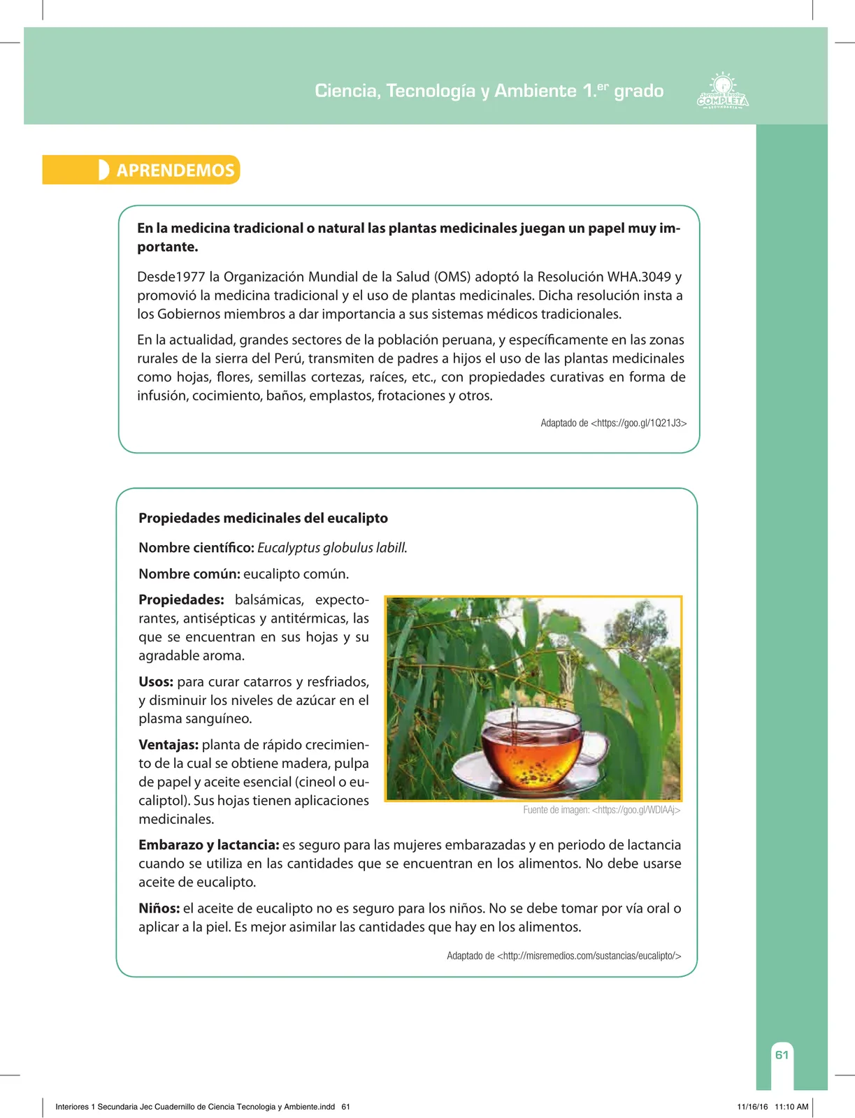 Miniatura página 61 de Ciencia, Tecnología y Ambiente 1. Cuaderno de reforzamiento pedagógico - JEC · 2016