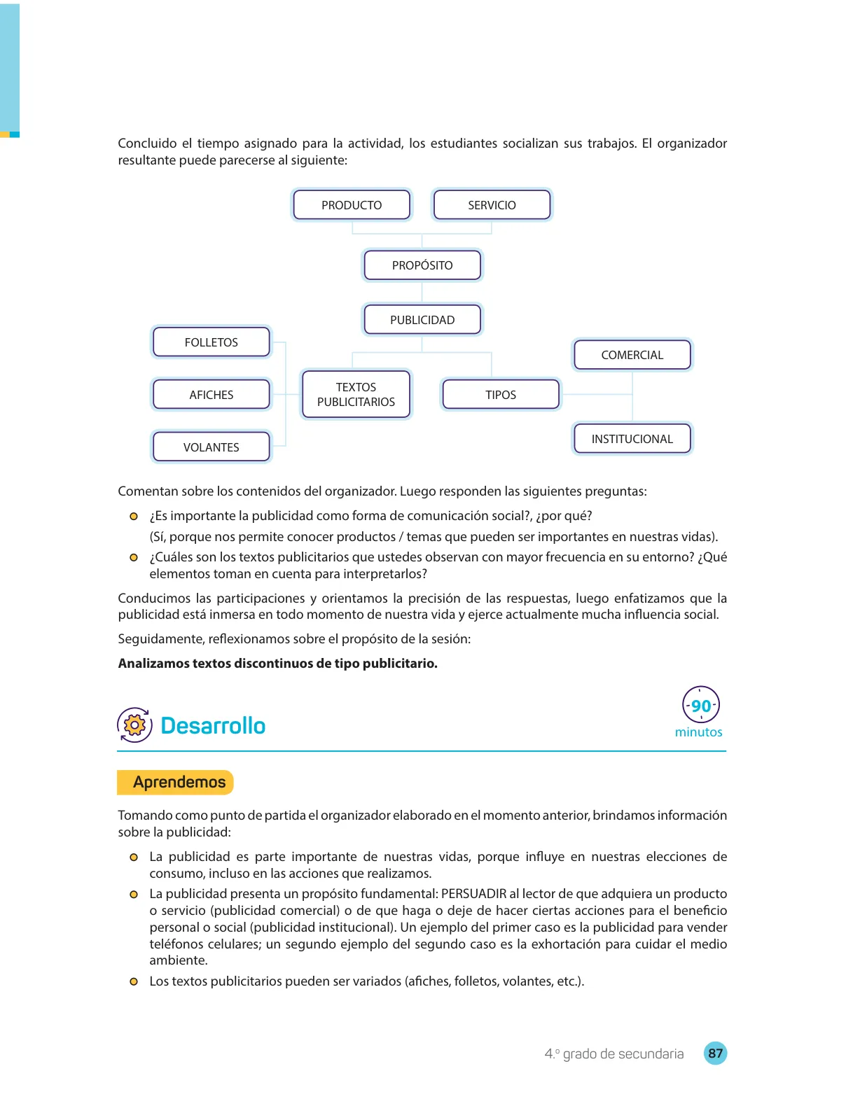 Página 89 de Comprensión lectora 4 : manual para el docente de cuarto grado de Secundaria · 2017