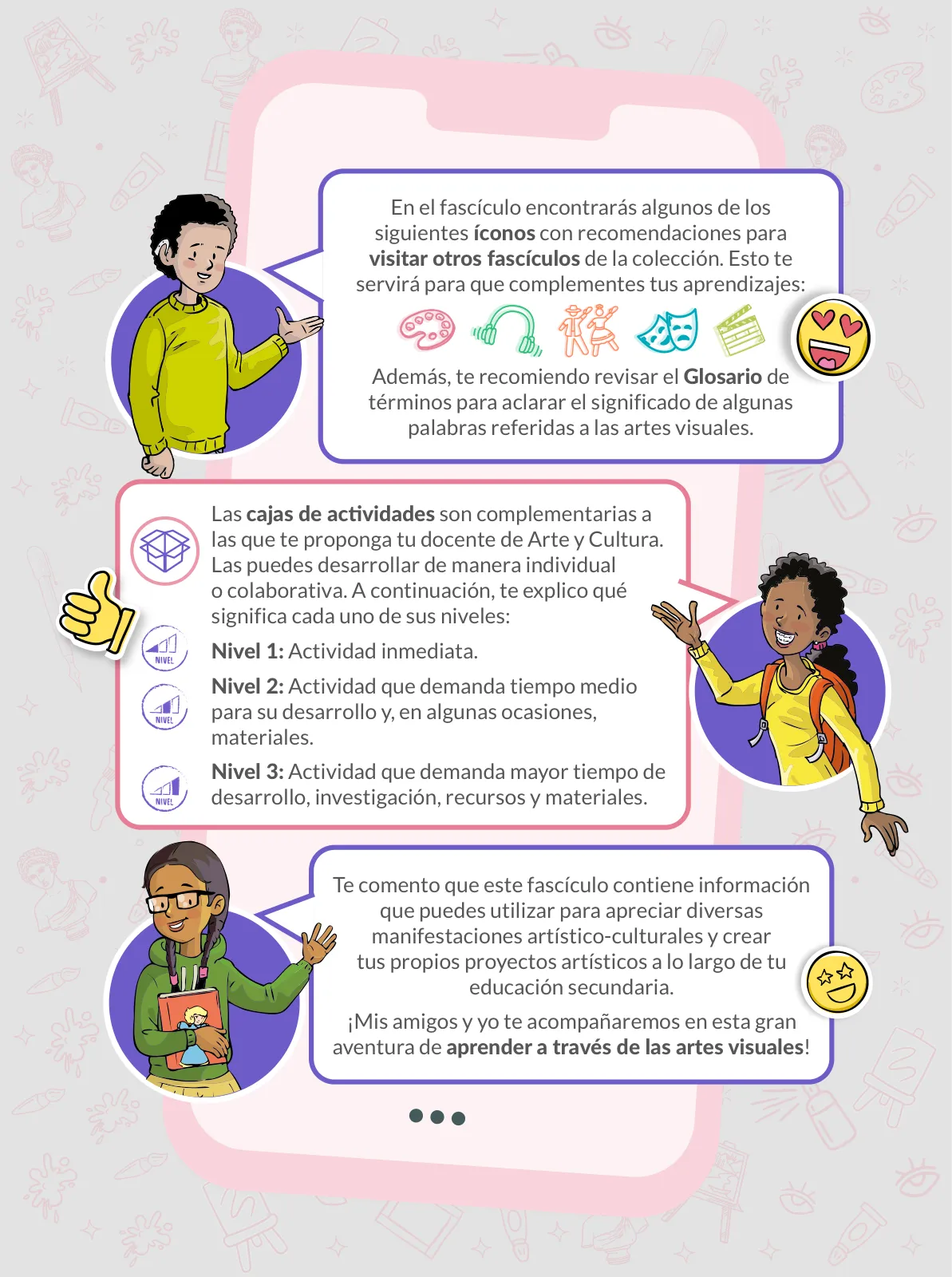 Página 9 de Aprendemos a través del lenguaje de las artes visuales Fascículo 1 para estudiantes de Educación Secundaria · 2024