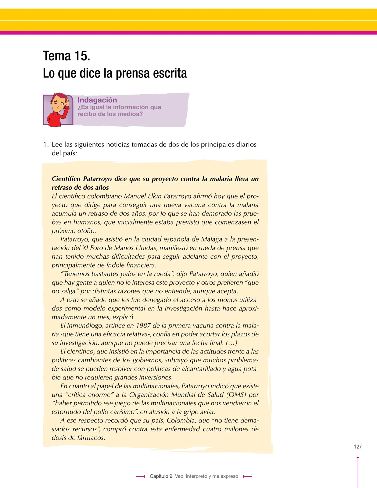 Miniatura página 127 de Lenguaje 9° · Secundaria Activa