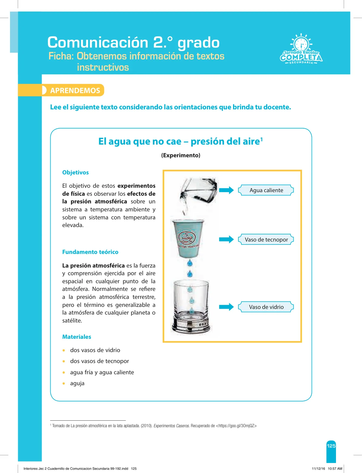Miniatura página 125 de Comunicación Secundaria 2. Cuaderno de reforzamiento pedagógico - JEC · 2016