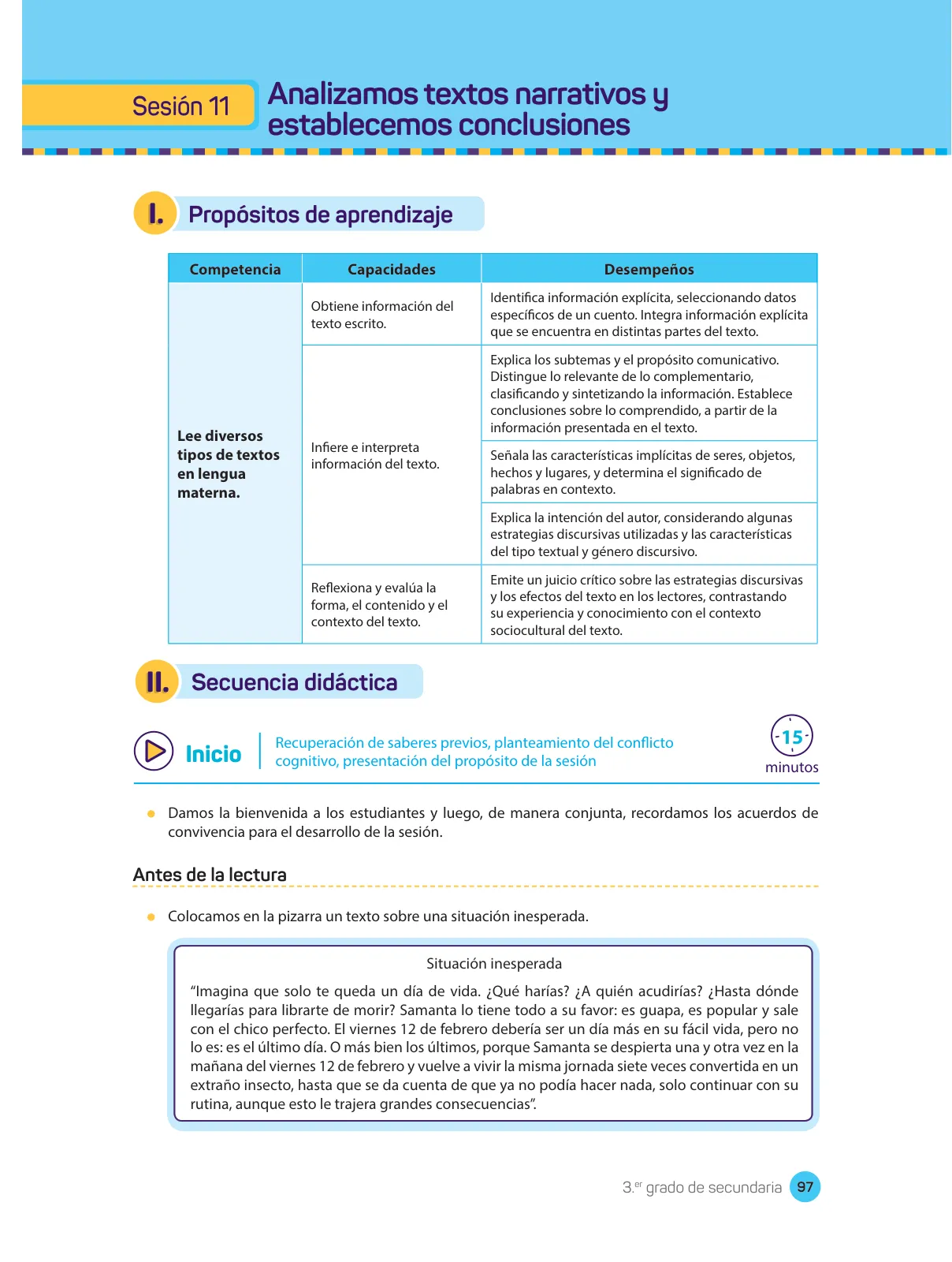 Página 99 de Comprensión lectora : manual para el docente de tercer grado de Secundaria 2018 · 2018