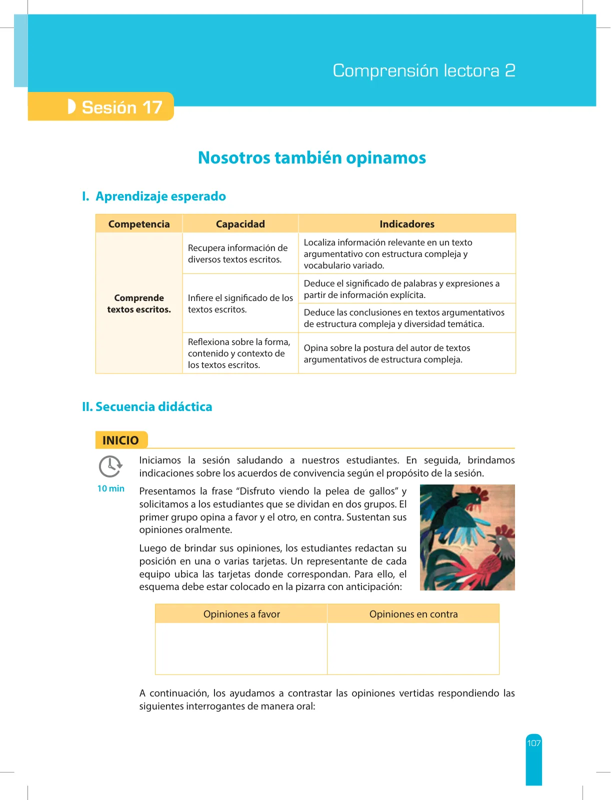 Página 109 de Comprensión lectora 2 : manual para el docente de segundo grado de Secundaria · 2017