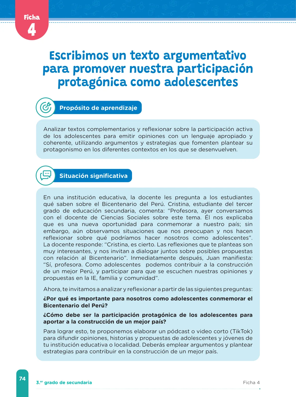Miniatura página 76 de Fichas de aprendizaje de Comunicación 3 · 2024