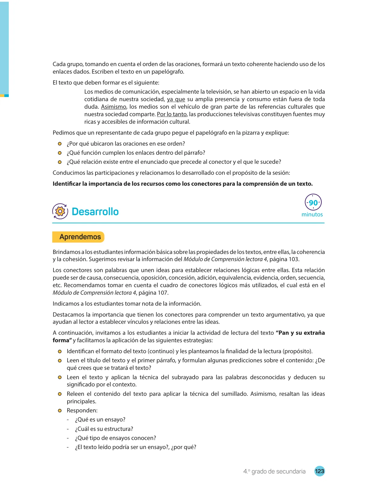 Página 125 de Comprensión lectora 4 : manual para el docente de cuarto grado de Secundaria · 2017