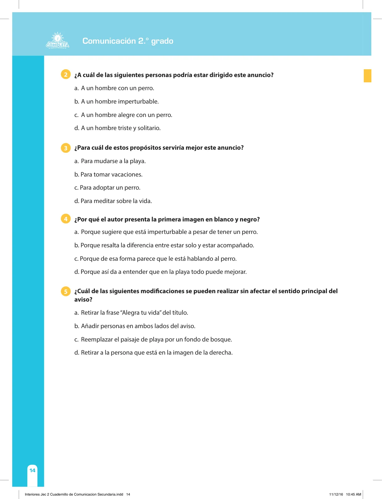 Miniatura página 14 de Comunicación Secundaria 2. Cuaderno de reforzamiento pedagógico - JEC · 2016