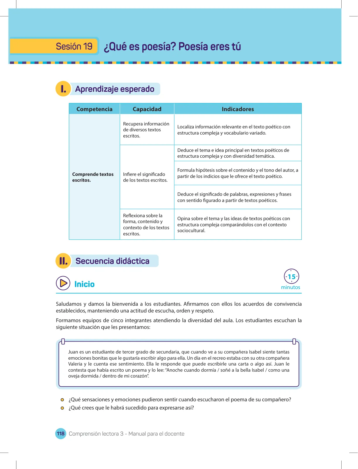 Miniatura página 120 de Comprensión lectora 3 : manual para el docente de tercer grado de Secundaria · 2017