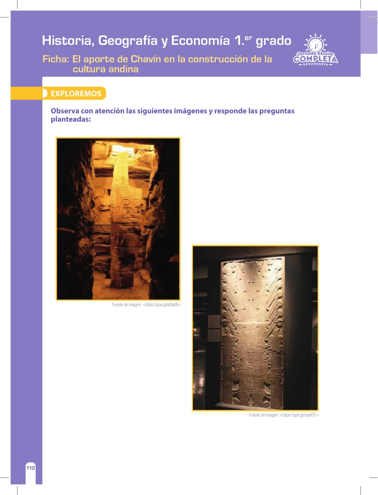 Miniatura página 112 de Historia, Geografía y Economía 1 : cuaderno de reforzamiento pedagógico - JEC · 2016