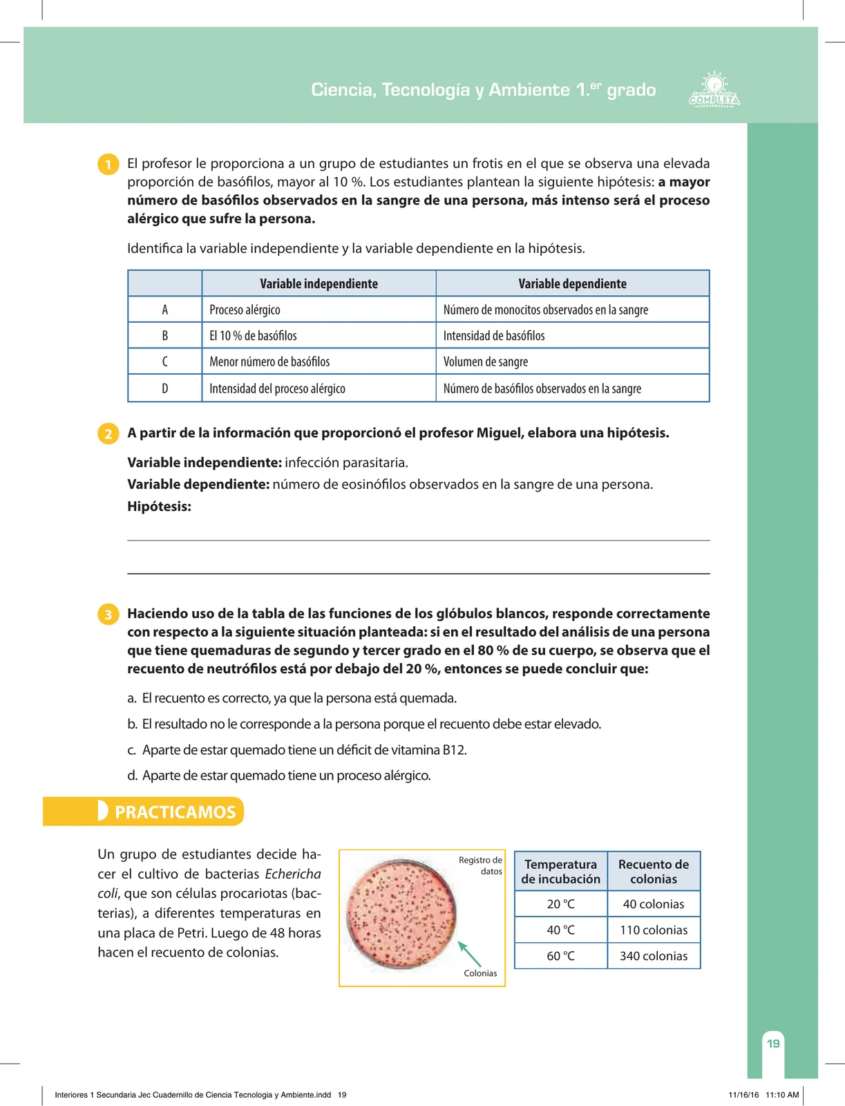 Página 19 de Ciencia, Tecnología y Ambiente 1. Cuaderno de reforzamiento pedagógico - JEC · 2016