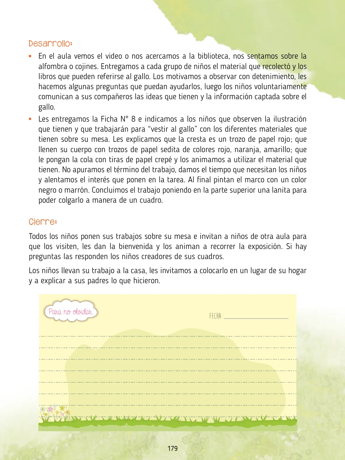 Página 181 de Agenda pedagógica 2017-2018 para docentes de II Ciclo de Instituciones de nivel de Educación Inicial · 2017