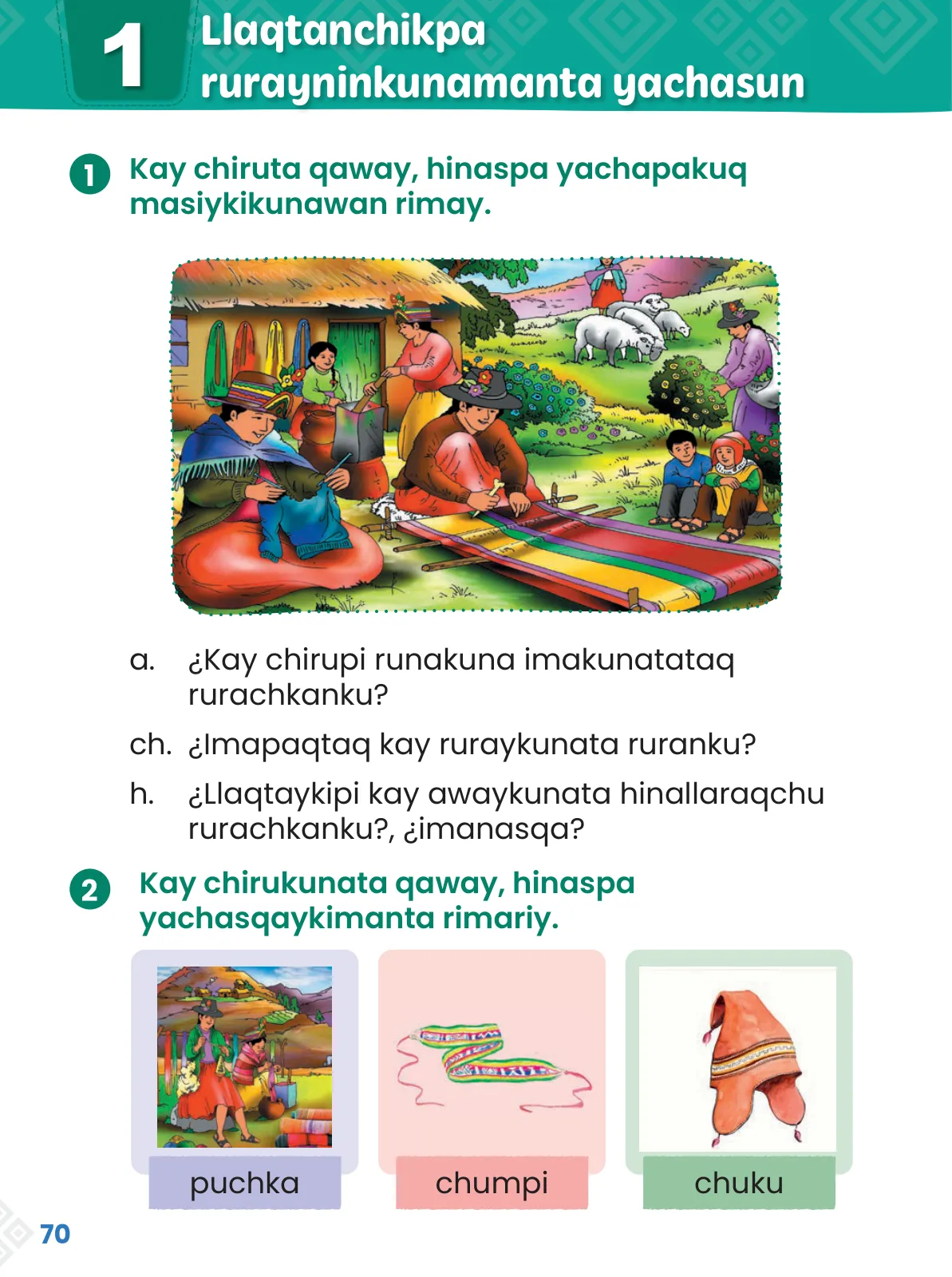 Página 72 de Ñawichana Maytu 1 Quechua - Chanka. Texto de Comunicación del 1° Primaria - Quechua Chanka · 2023