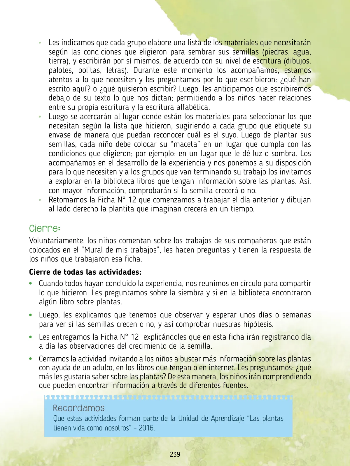 Miniatura página 241 de Agenda pedagógica 2017-2018 para docentes de II Ciclo de Instituciones de nivel de Educación Inicial · 2017