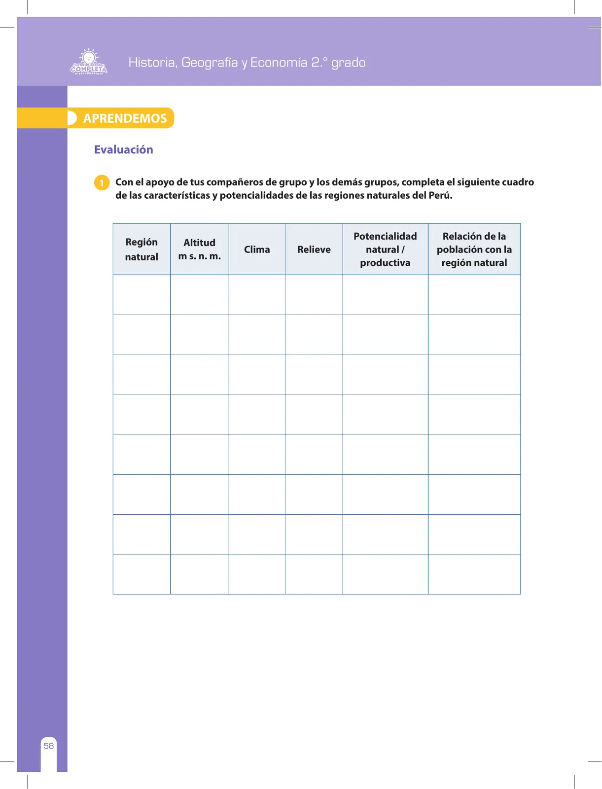 Página 58 de Historia, Geografía y Economía 2 : cuaderno de reforzamiento pedagógico - JEC ﻿ · 2016