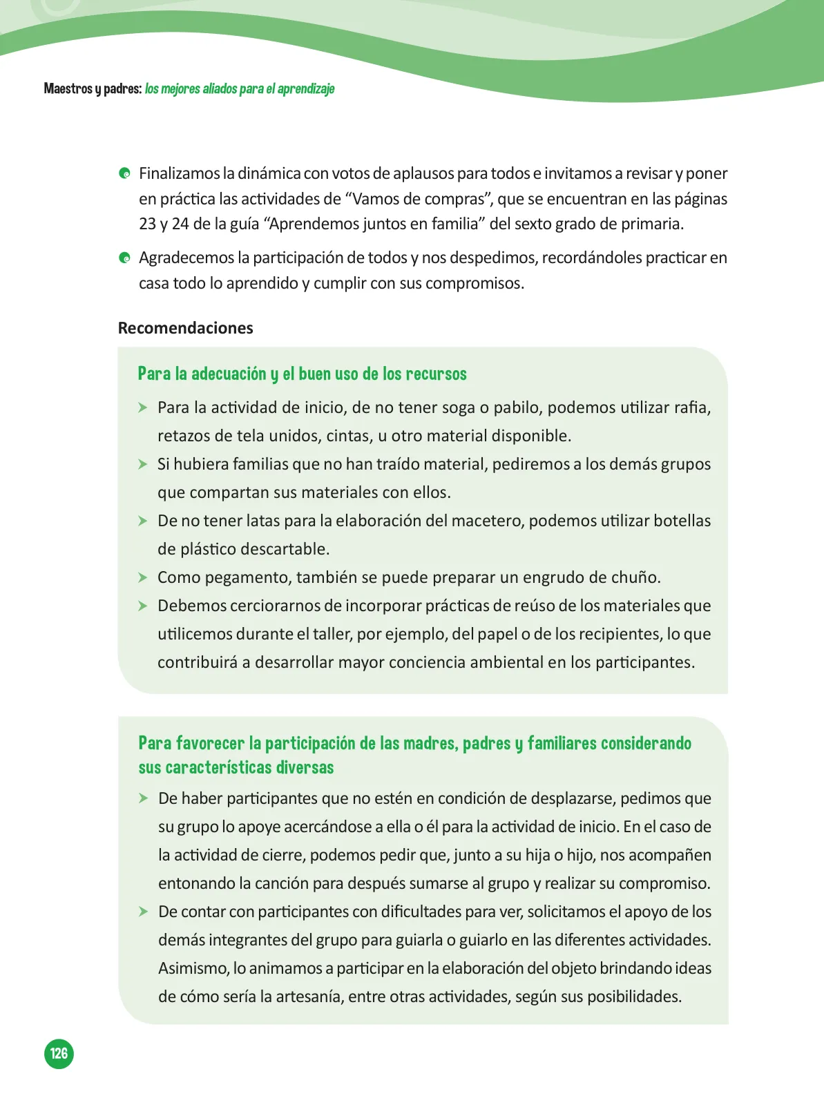 Miniatura página 128 de Guía para el trabajo docente con las familias del ciclo V de Primaria · 2016