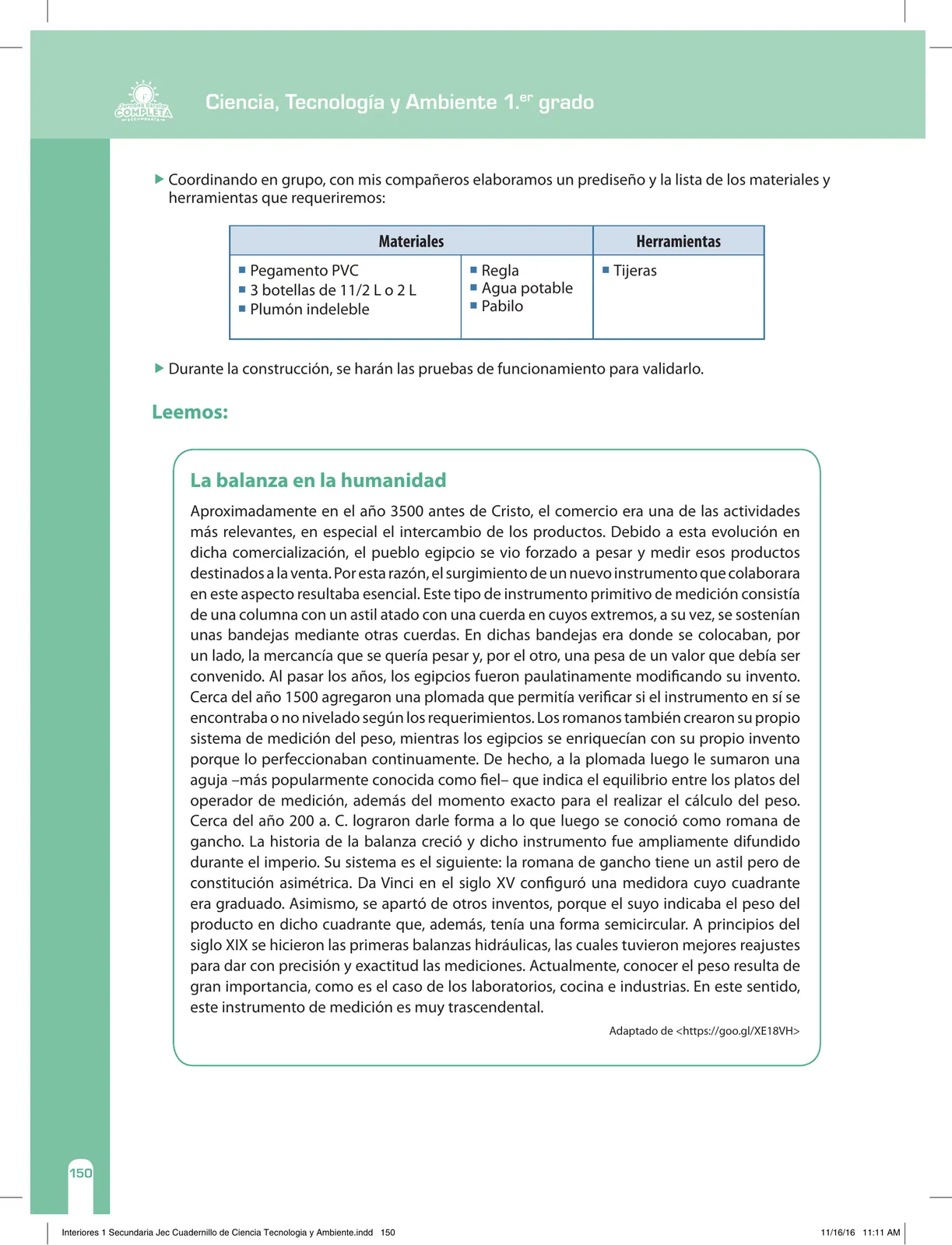 Página 150 de Ciencia, Tecnología y Ambiente 1. Cuaderno de reforzamiento pedagógico - JEC · 2016