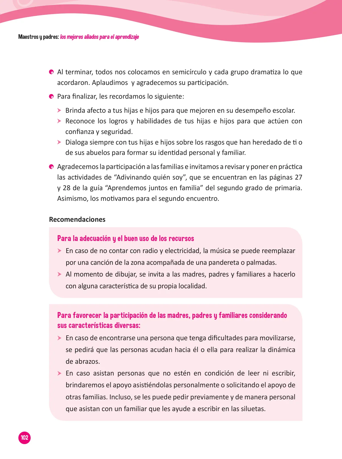 Miniatura página 104 de Guía para el trabajo docente con las familias del ciclo III de Primaria · 2016