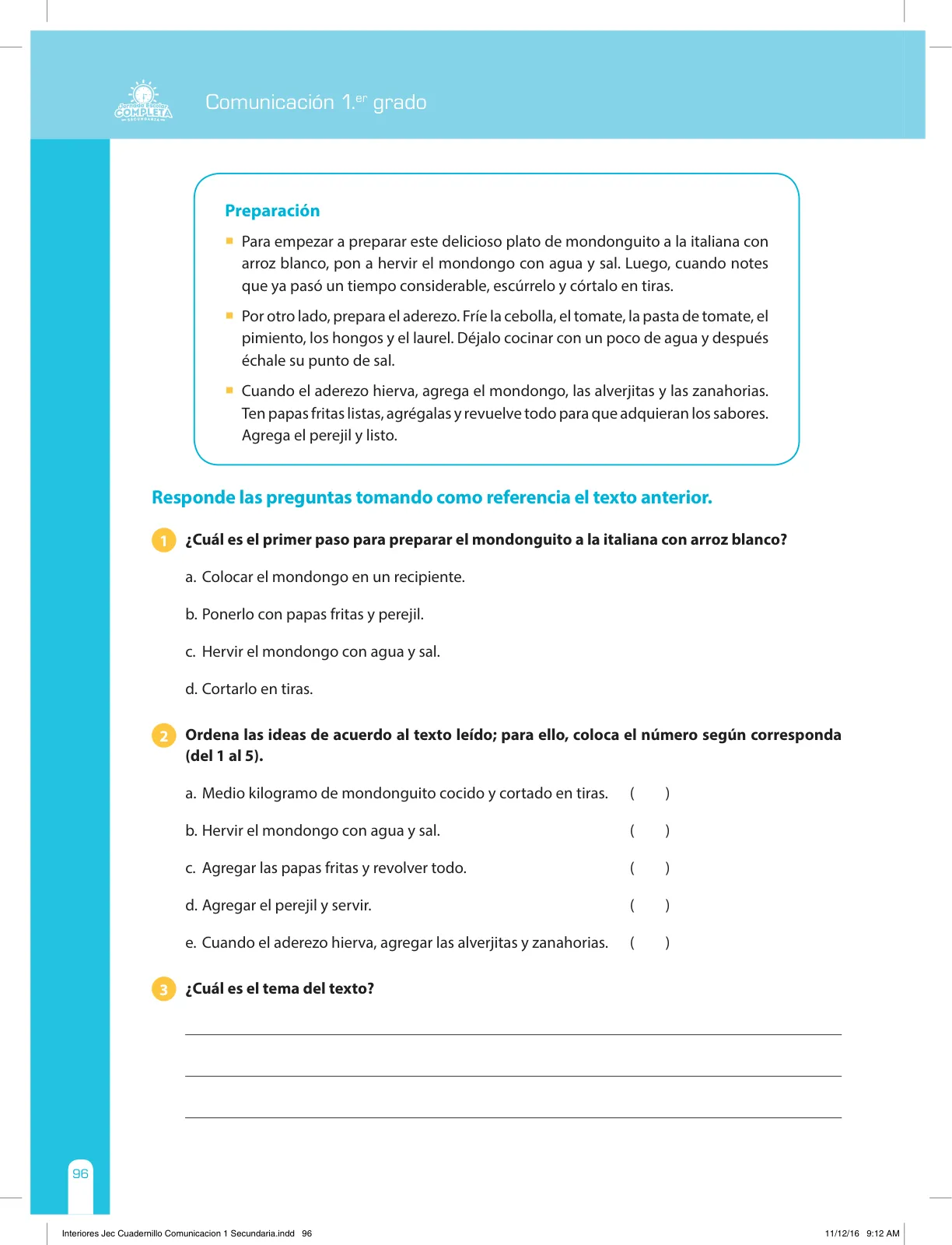 Miniatura página 96 de Comunicación Secundaria 1. Cuaderno de reforzamiento pedagógico - JEC · 2016