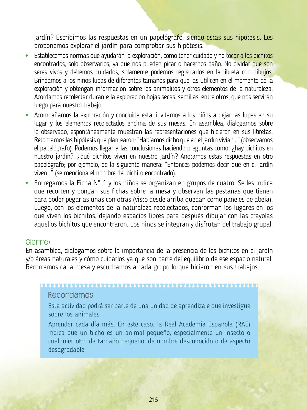 Miniatura página 217 de Agenda pedagógica 2017-2018 para docentes de II Ciclo de Instituciones de nivel de Educación Inicial · 2017