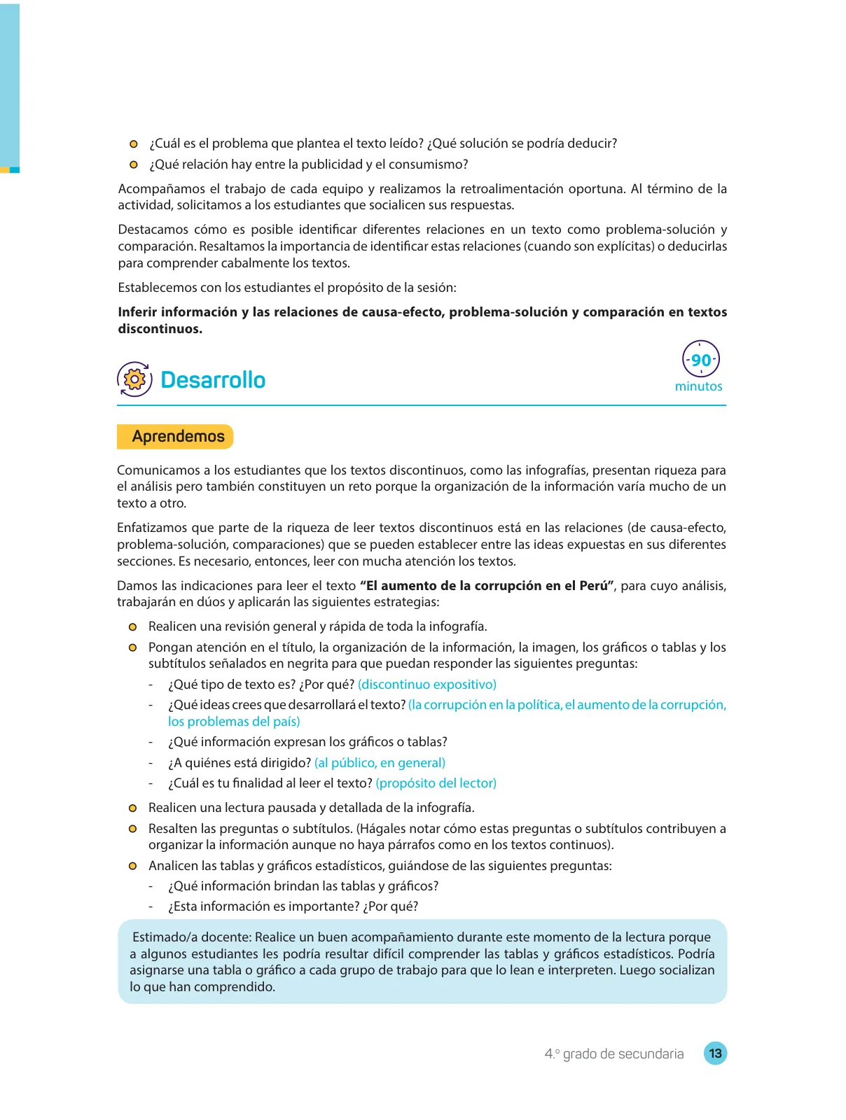 Página 15 de Comprensión lectora 4 : manual para el docente de cuarto grado de Secundaria · 2017