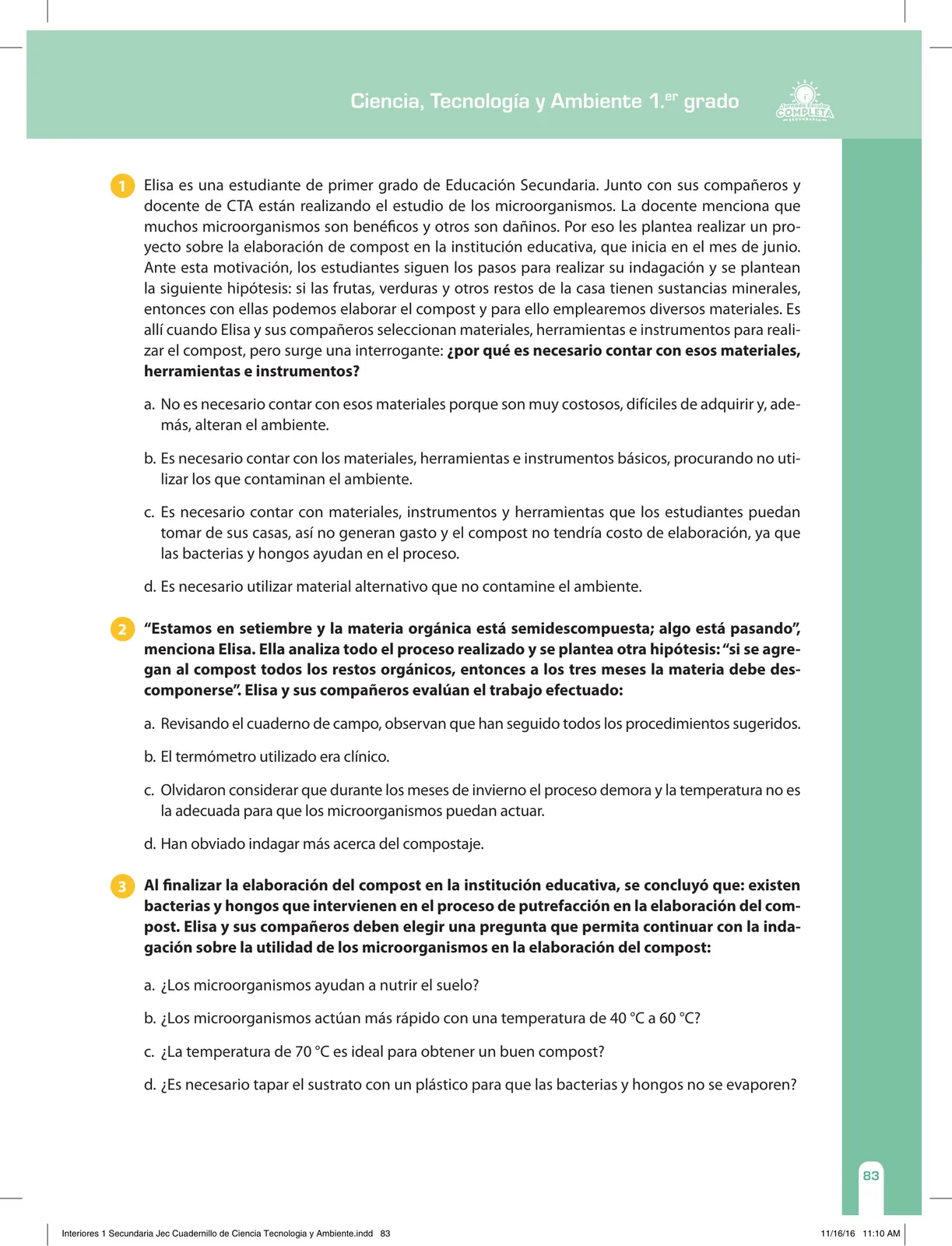 Página 83 de Ciencia, Tecnología y Ambiente 1. Cuaderno de reforzamiento pedagógico - JEC · 2016