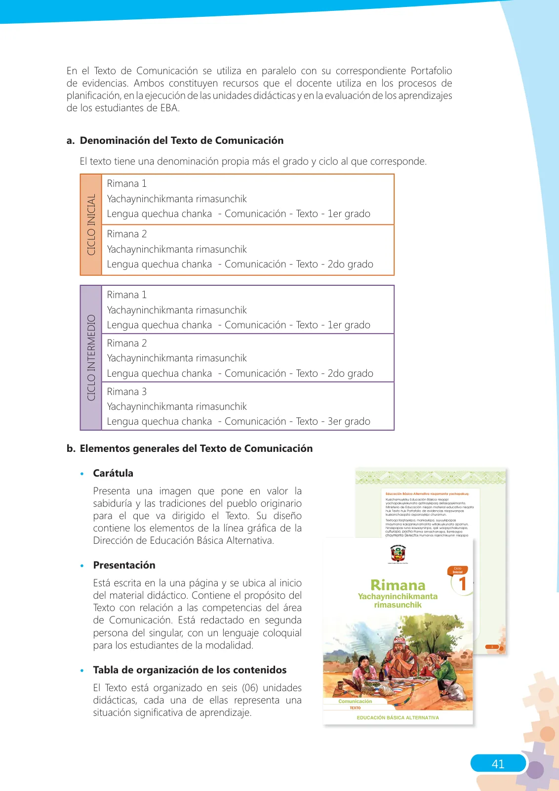 Miniatura página 41 de Guía para el docente sobre el uso del material educativo, Quechua Chanka. Ciclos Inicial e Intermedio, área de Comunicación · 2020