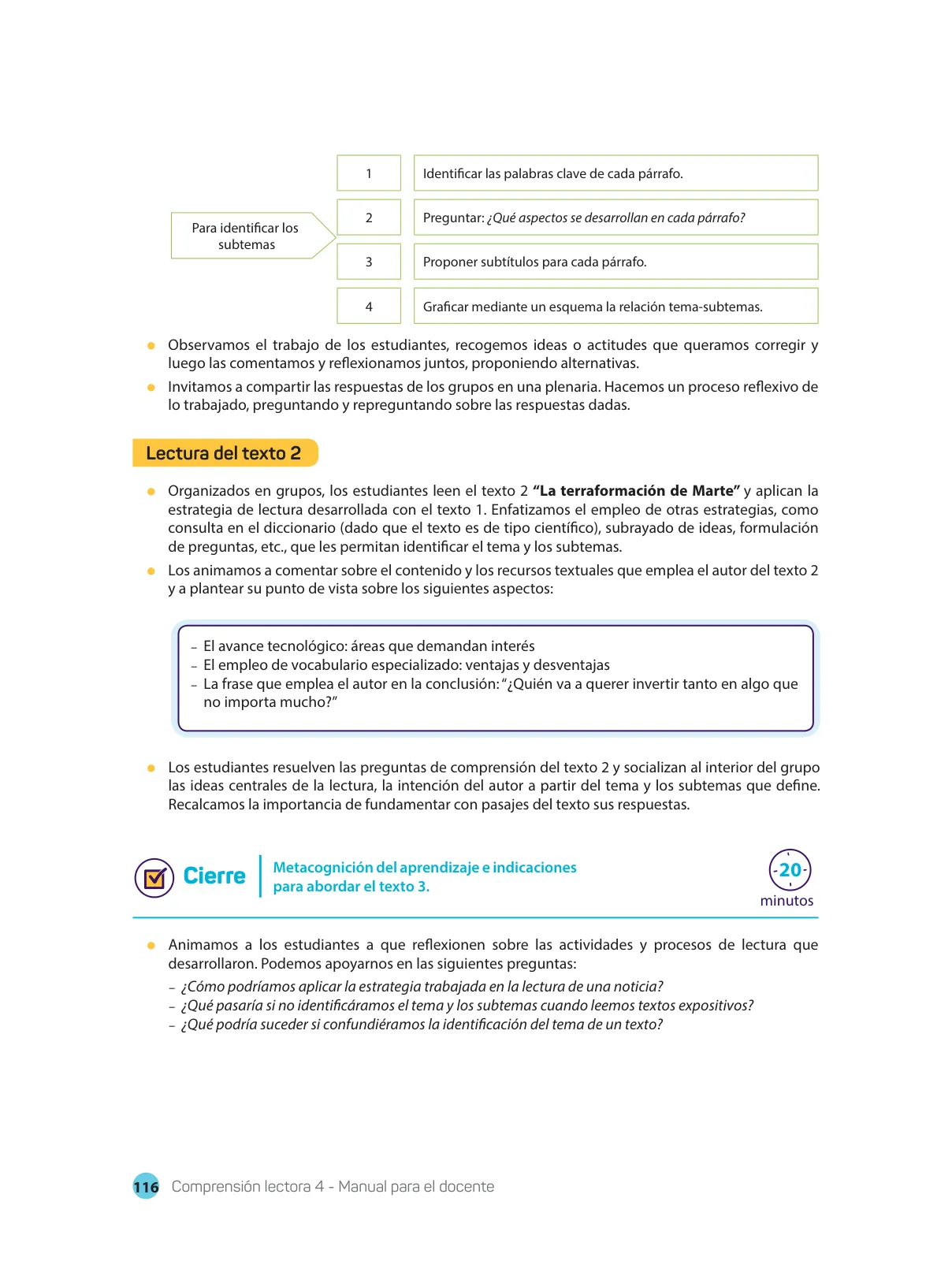 Página 118 de Comprensión lectora : manual para el docente de cuarto grado de Secundaria 2018 · 2018