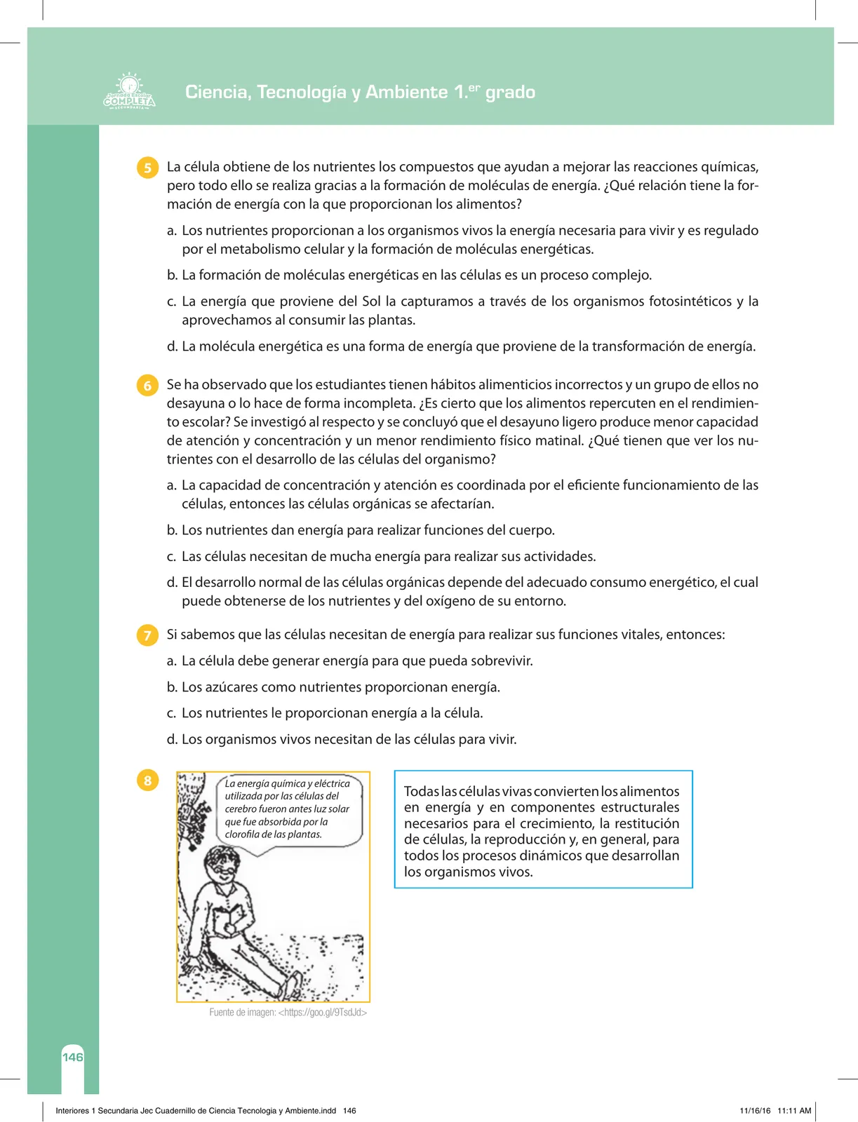 Página 146 de Ciencia, Tecnología y Ambiente 1. Cuaderno de reforzamiento pedagógico - JEC · 2016