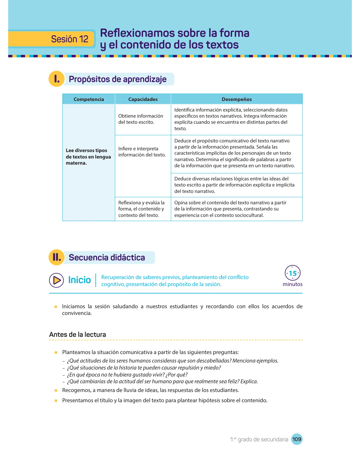 Miniatura página 111 de Comprensión lectora : manual para el docente de primer grado de Secundaria 2018 · 2018