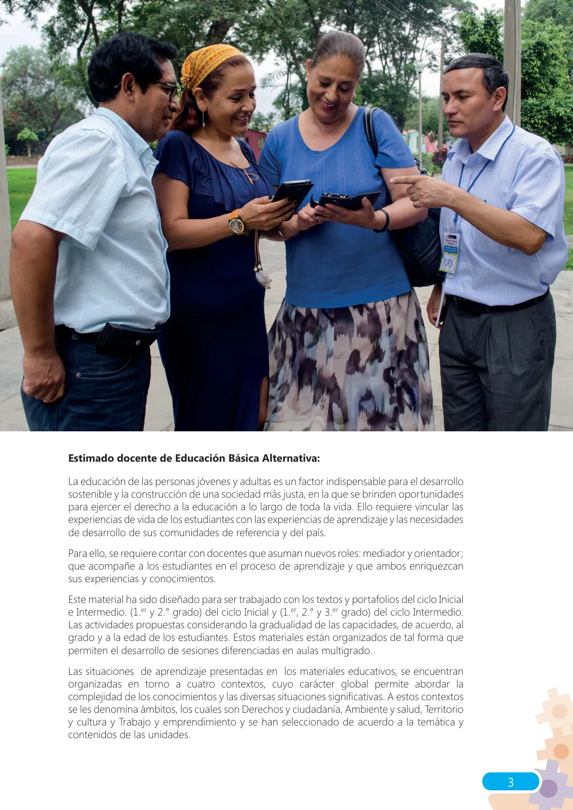 Página 3 de Guía para el docente sobre el uso del material educativo, Quechua Chanka. Ciclos Inicial e Intermedio, área de Comunicación · 2020