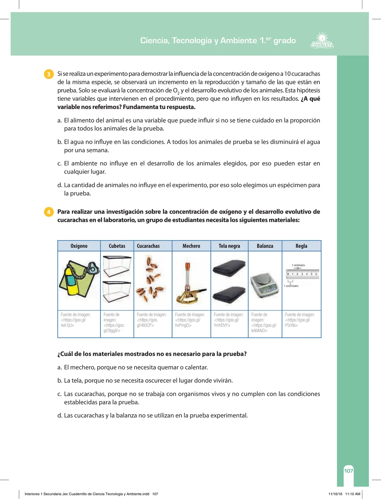Página 107 de Ciencia, Tecnología y Ambiente 1. Cuaderno de reforzamiento pedagógico - JEC · 2016