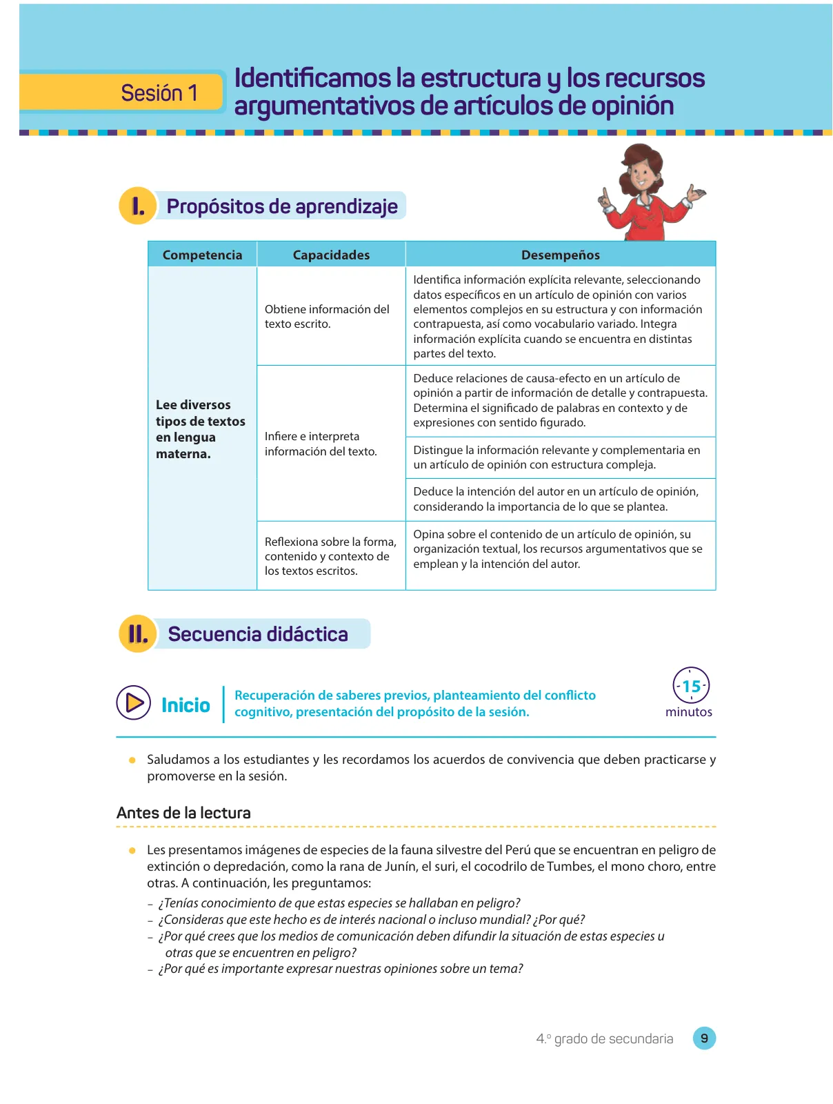 Página 11 de Comprensión lectora : manual para el docente de cuarto grado de Secundaria 2018 · 2018