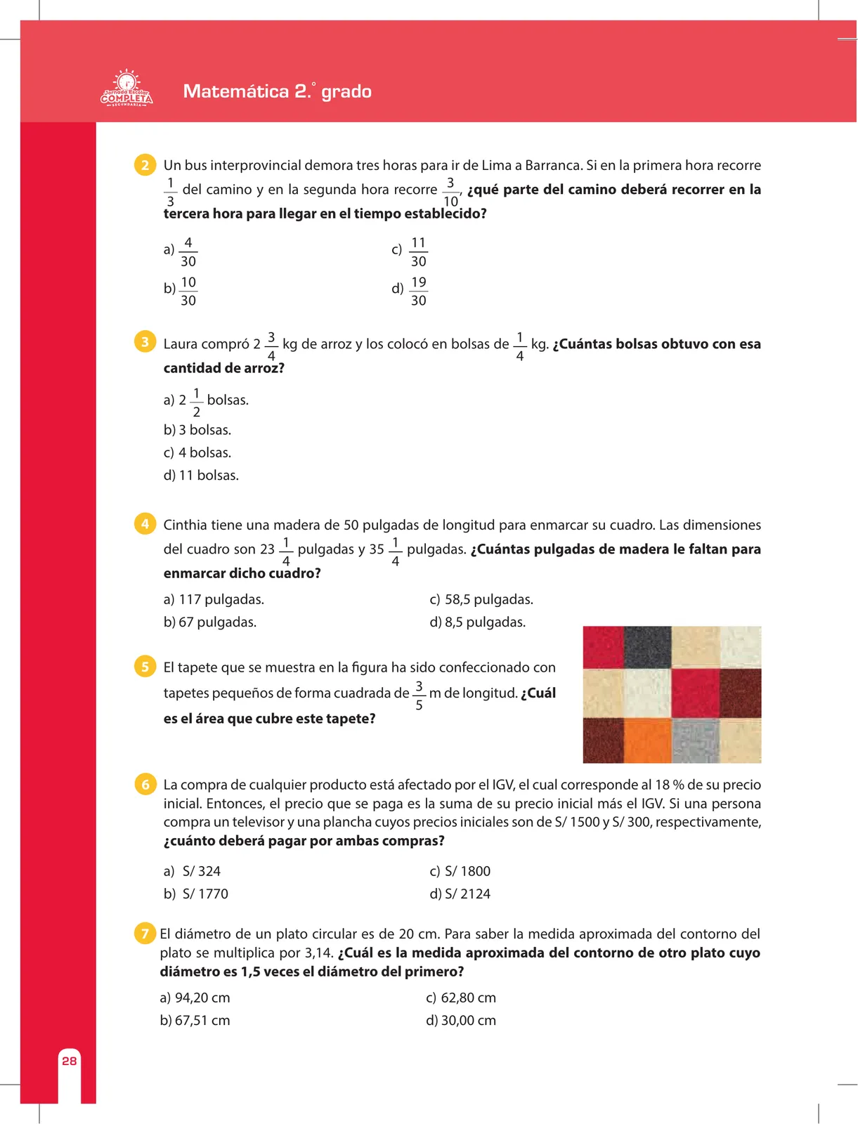 Miniatura página 28 de Matemática 2 : cuaderno de reforzamiento pedagógico - JEC · 2016
